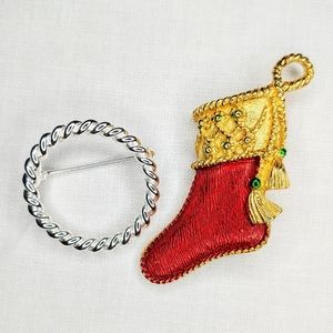 2 Holiday / Christmas Brooches by New View